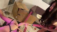 Big dildo in opening gape asshole, Femdom Pegging over moaning Femboy, fast sex machine, FETISH, BDS Thumb