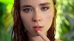 Redhead Nude Beauty Deepthroats, Hard Fucks and Swallows Cum by the Pool POV Thumb
