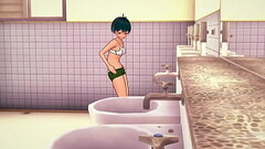 Almost naked girl pissing in men'_s bathroom Thumb