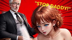 Step-Grand-Daddy'_s big dick cum'_s in mouth to virgin teen in school office Thumb