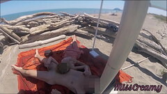 Exhibitionist Teacher Outdoor Amateur Milf Handjob Big Cock on Nudity Beach public in front of voyeu Thumb