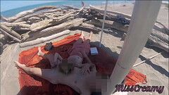 Exhibitionist Teacher Outdoor Amateur Milf Handjob Big Cock on Nudity Beach public in front of voyeu Thumb