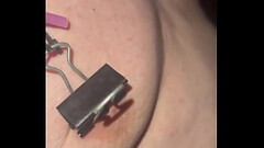Nipple clamps. Exquisite pain! Hard cock Thumb
