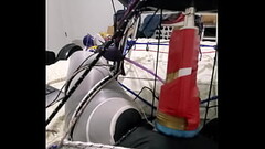 DrElectrode tied to bed fucked by machine in nylon pantyhose stockings Thumb