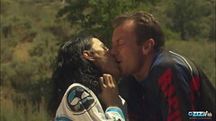 The motor cross legend stops riding to give the brunette with fake boobs a facial Thumb