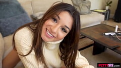 Petite stepsister is caught rubbing her pussy with her pillow now she has to be fucked by her big co Thumb