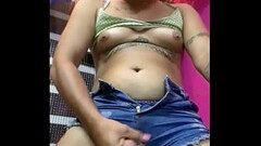 TS Angelique - smoking and cumming in jeans shorts Thumb