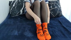 Sockjob in Orange Halloween socks Thumb